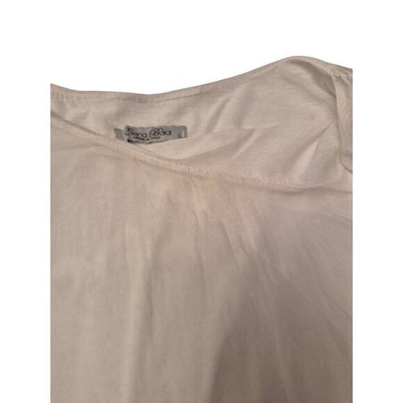 Elena Baldi Women Silk Top White Floral Asymmetrical Hem Italy Classic Fairy L - Picture 5 of 6